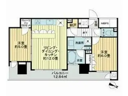 ライオンズタワー勾当台通(2LDK/15階)の間取り写真