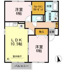 サンセール連島B棟(2LDK/2階)の間取り写真