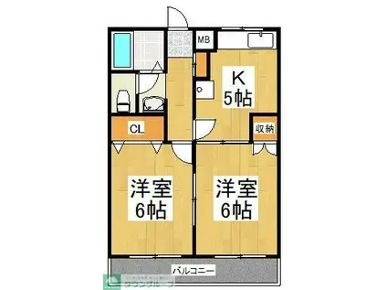 コーポチェリー(2K/2階)の間取り写真