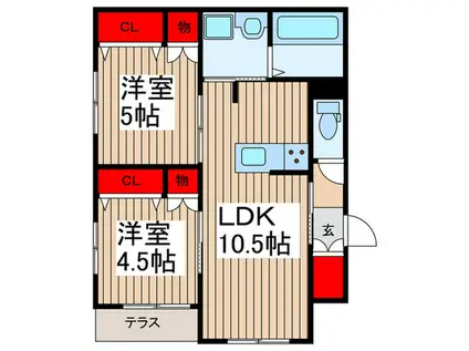 メゾンハル(2LDK/1階)の間取り写真