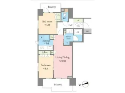 グランリビオ ザ・レジデンス(2LDK/2階)の間取り写真