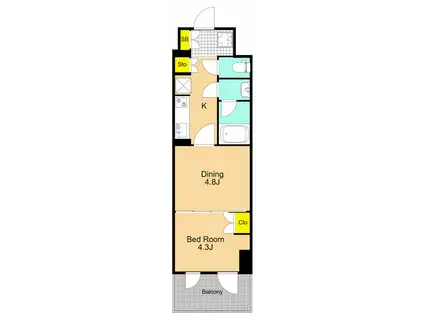 パークアクシス品川南大井パークフロント(1DK/3階)の間取り写真