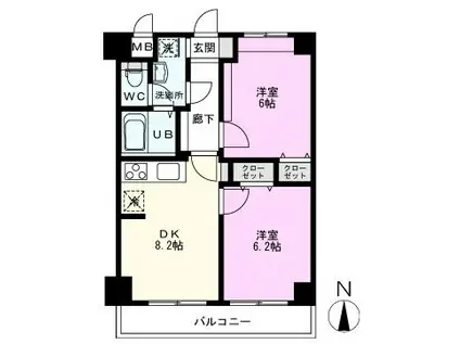 ウィンブルーム南与野(2DK/2階)の間取り写真