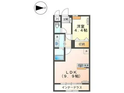 ビリーブハナゾノ(1LDK/1階)の間取り写真