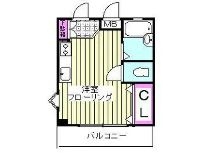 ヒノデハイツ(ワンルーム/1階)の間取り写真