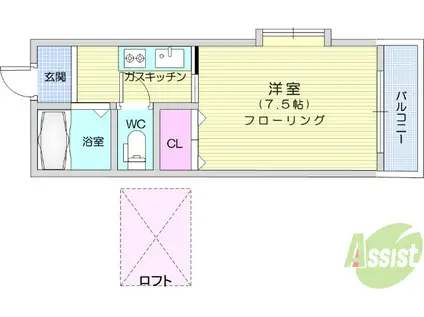 メゾンレローファレー(1K/1階)の間取り写真