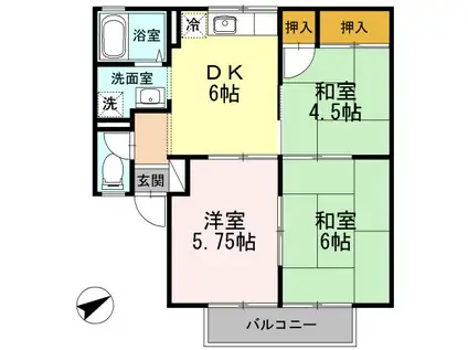 サンパティーク松本 A棟(3DK/2階)の間取り写真