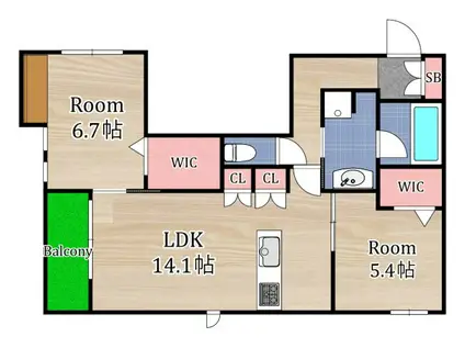 内代レジデンスサウス(2LDK/1階)の間取り写真