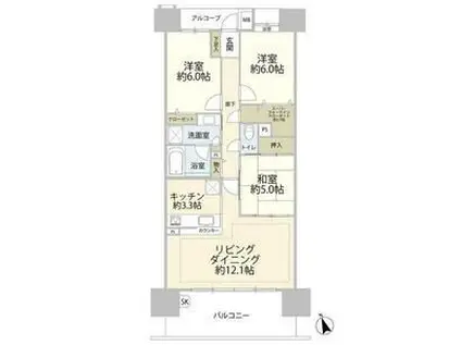 デュオヒルズ船橋(3LDK/13階)の間取り写真