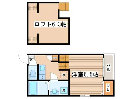若林ベース(1K/2階)の間取り写真
