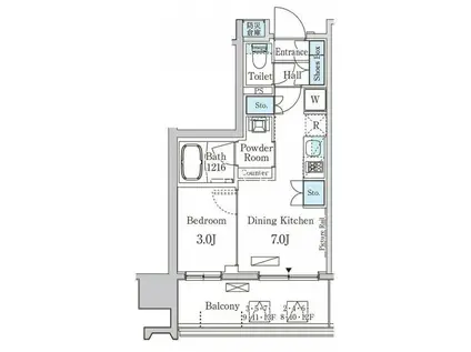 プライマル中央MINATO(1DK/3階)の間取り写真