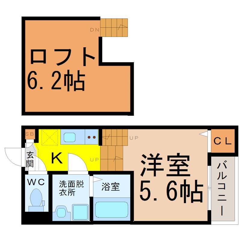 ハーモニーテラス山王II(1K/2階)の間取り写真