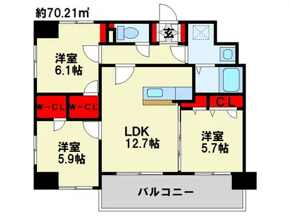 F・STAGE折尾(3LDK/7階)の間取り写真