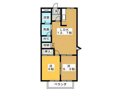 ピュアベルツリー(2LDK/2階)の間取り写真