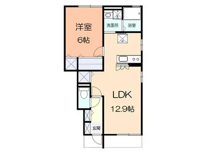 ユニヴェールC(1LDK/1階)の間取り写真