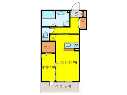 カーサ楯原(1LDK/2階)の間取り写真
