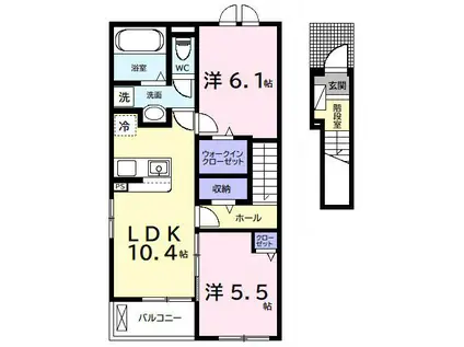 今津朝山アパートII(2LDK/2階)の間取り写真