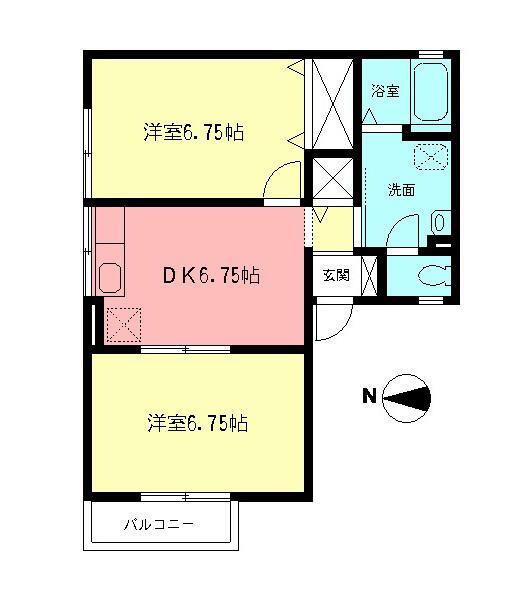 マーチ梶塚(2DK/1階)の間取り写真