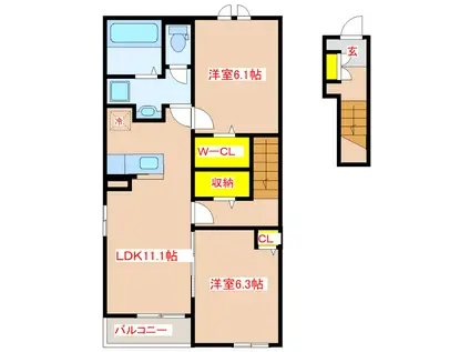 ジェルメ メゾンIII(2LDK/2階)の間取り写真