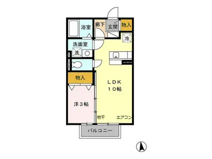 ベルデュールF(1LDK/2階)の間取り写真