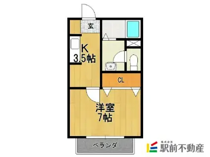 プレミエール・キクII(1K/1階)の間取り写真