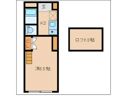 フェリス遠見塚(1K/2階)の間取り写真