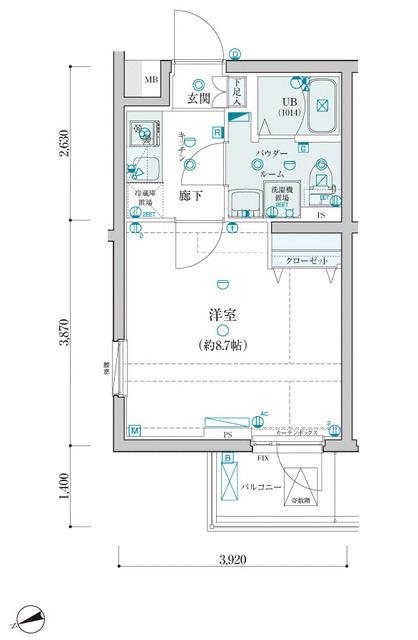 GENOVIA桜上水SKYGARDEN(1K/2階)の間取り写真