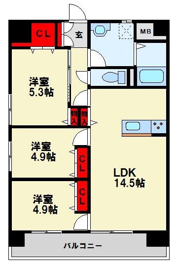 グランドハイツ黒崎(3LDK/2階)の間取り写真