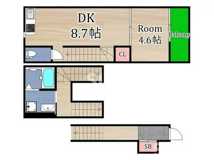 CASA ASTERIA GAMO(1LDK/1階)の間取り写真