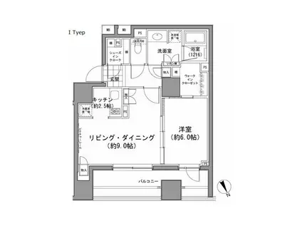 パークハビオ八丁堀(1LDK/2階)の間取り写真