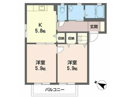 オネスト(2K/1階)の間取り写真