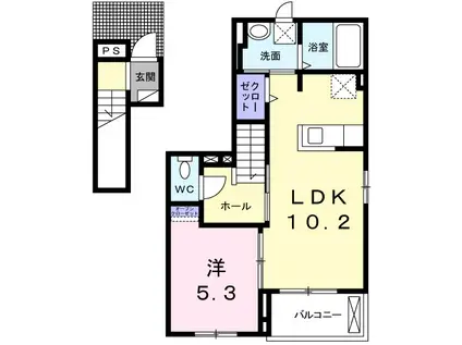 フェリシア御立(1LDK/2階)の間取り写真
