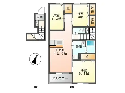 アヴェニール陽向(3LDK/2階)の間取り写真