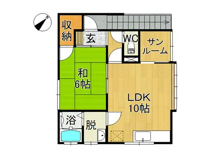 アサヒハイツ(1LDK/2階)の間取り写真