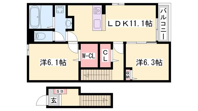 メゾンドアポロン(2LDK/2階)の間取り写真