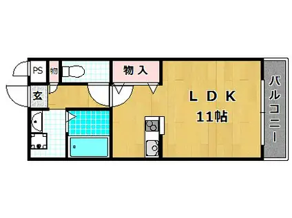 グランシャリオ長尾I(ワンルーム/4階)の間取り写真