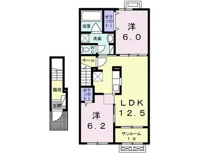 ＪＲ城端線 高岡駅 徒歩32分 2階建 築9年(2LDK/2階)の間取り写真