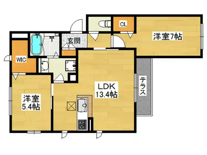 ベルドミール浦堂(2LDK/1階)の間取り写真