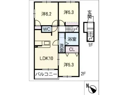 SEA SIDE(3LDK/2階)の間取り写真