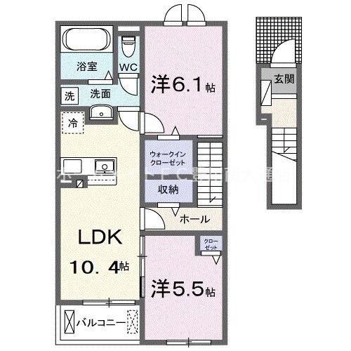 ドミールシャルム B(2LDK/2階)の間取り写真