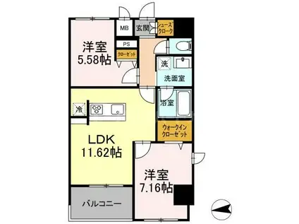 ZOOM王子神谷(2LDK/13階)の間取り写真