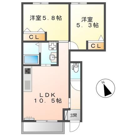 アクア ドルチェ ウーノ(2LDK/1階)の間取り写真
