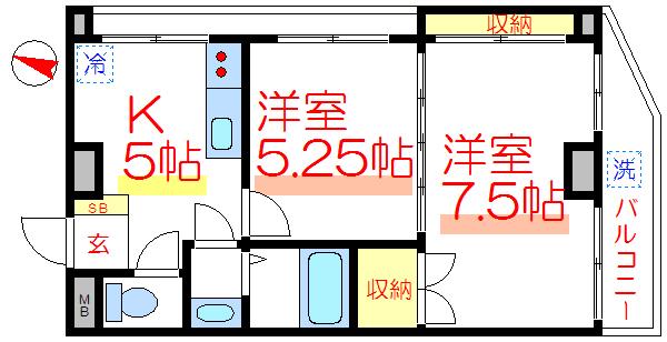 プランドール上田(2K/4階)の間取り写真