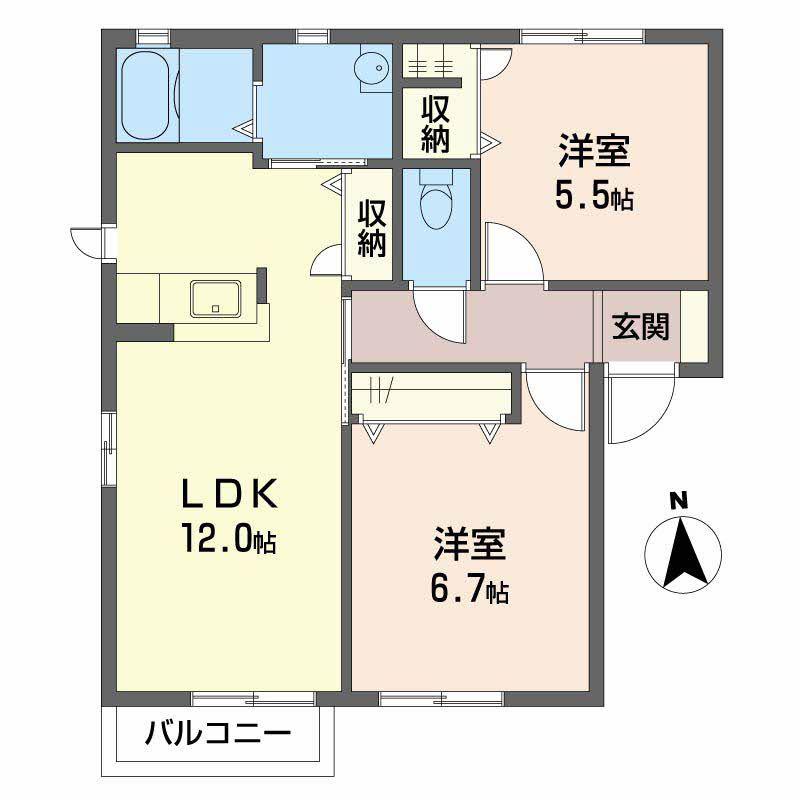 メゾンシャルマンC棟(2LDK/2階)の間取り写真