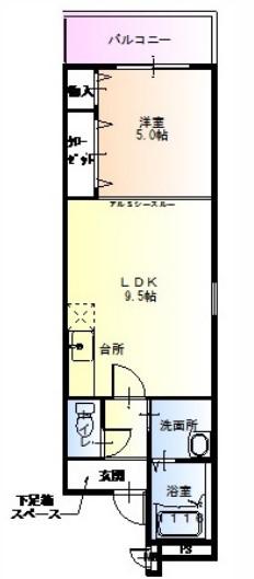 ラフィーネ オカモト(1LDK/1階)の間取り写真