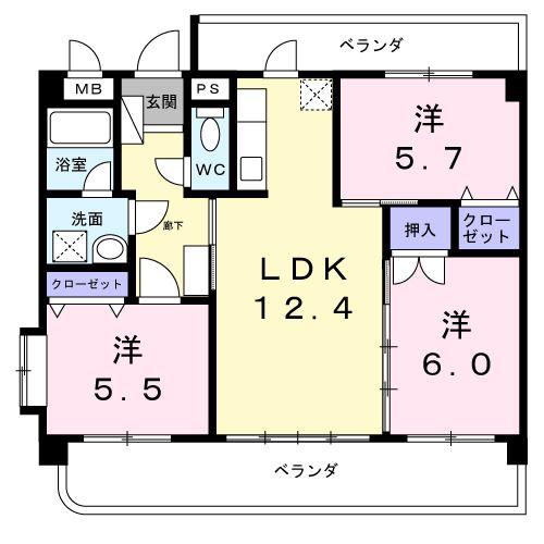 パラマウントビレッジ東岩田 B(3LDK/2階)の間取り写真