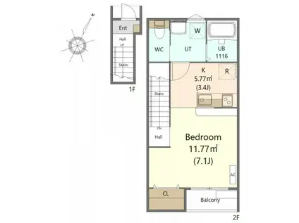 アバルト南光台(ワンルーム/2階)の間取り写真