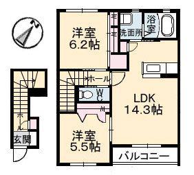 アクアヴィーヴォA棟(2LDK/2階)の間取り写真