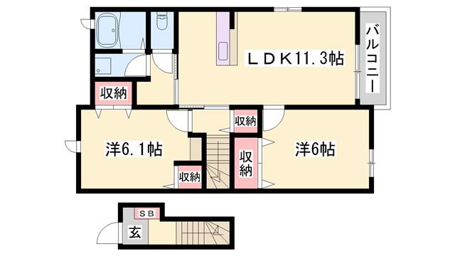 アベニール・フルール(2LDK/2階)の間取り写真