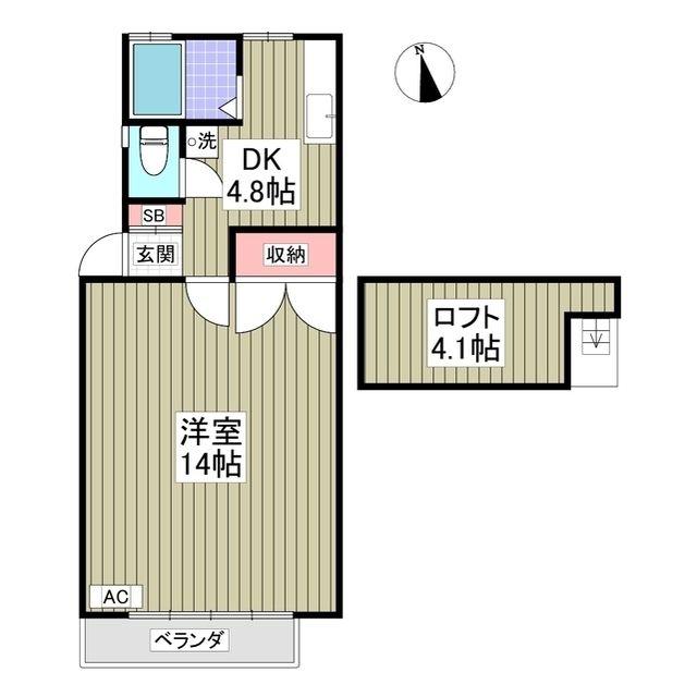 ユニオンIIB(1DK/2階)の間取り写真